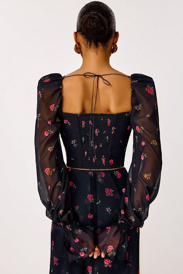 Floral Print Top with Puff Sleeves
