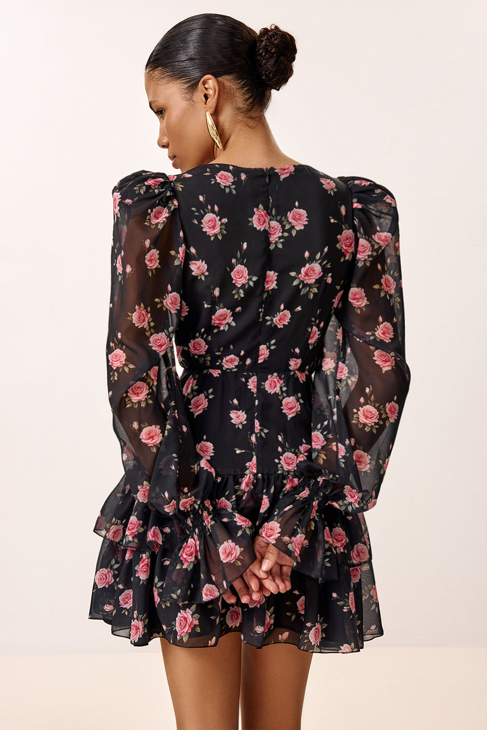 Floral Print Dress with Detachable Train