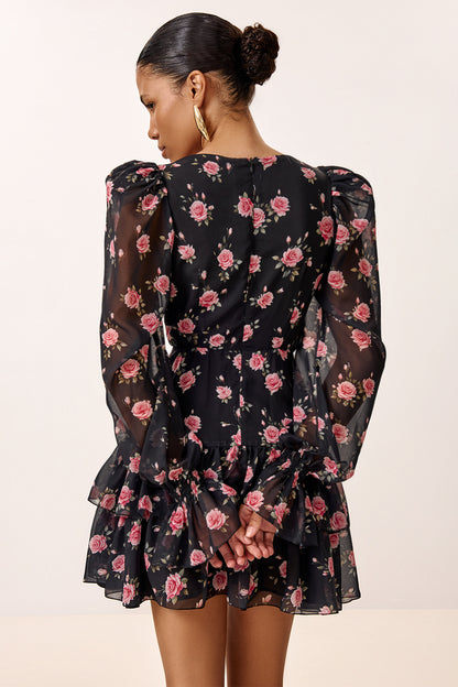 Floral Print Dress with Detachable Train
