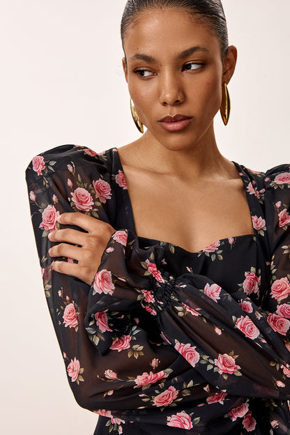 Floral Print Dress with Detachable Train