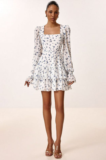 Floral Print Dress with Detachable Train