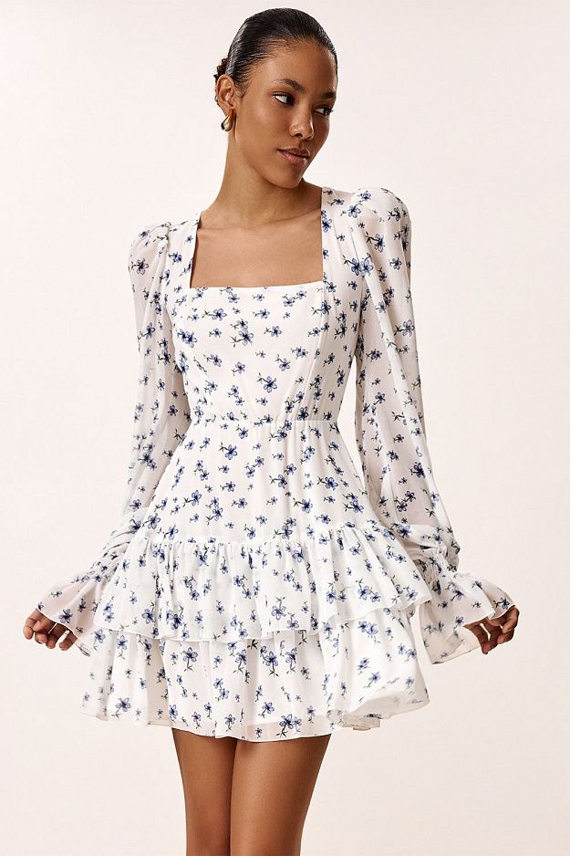 Floral Print Dress with Detachable Train