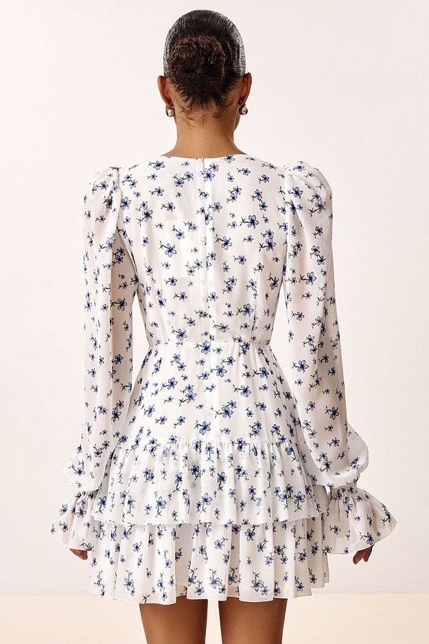 Floral Print Dress with Detachable Train