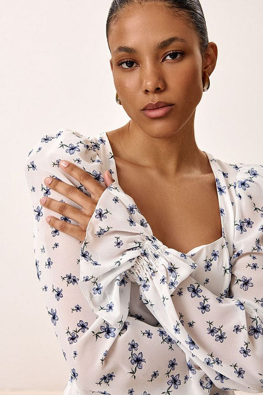 Floral Print Dress with Detachable Train
