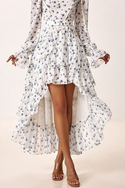 Floral Print Dress with Detachable Train