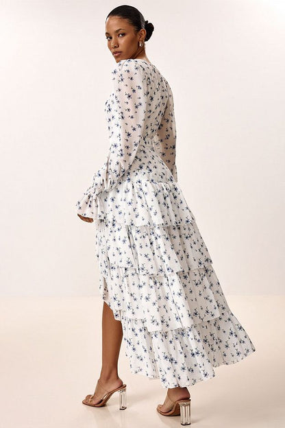 Floral Print Dress with Detachable Train