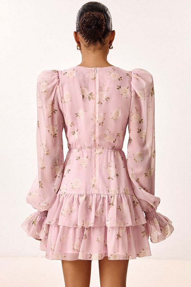Floral Print Dress with Detachable Train