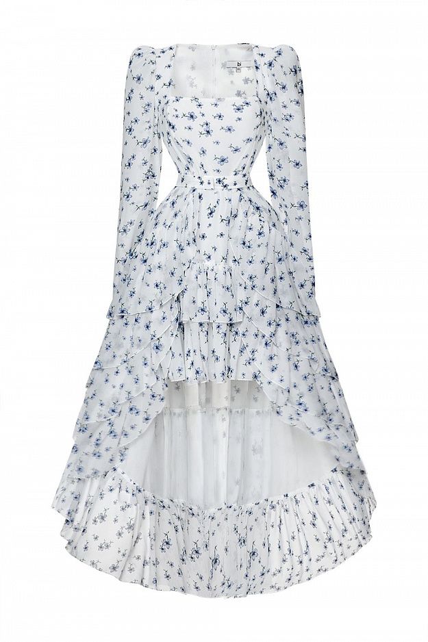 Floral Print Dress with Detachable Train