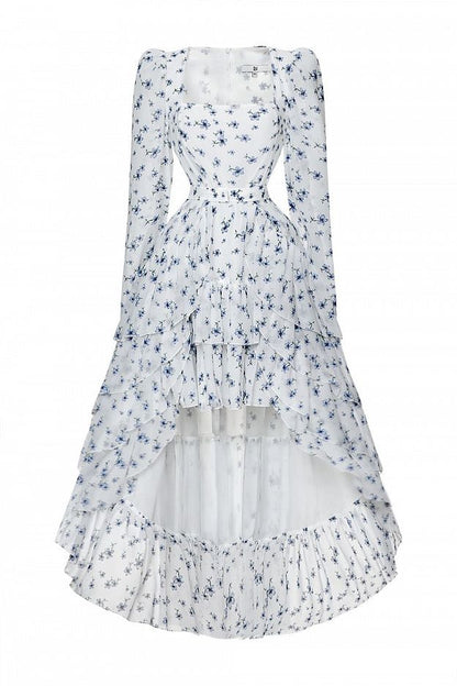 Floral Print Dress with Detachable Train