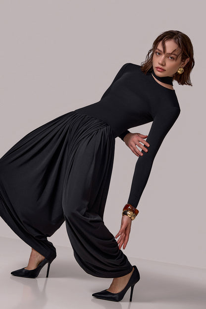 Draped High-Neck Jumpsuit