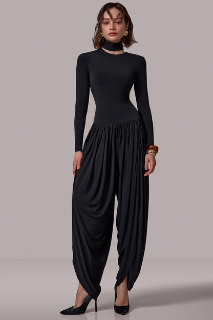 Draped High-Neck Jumpsuit