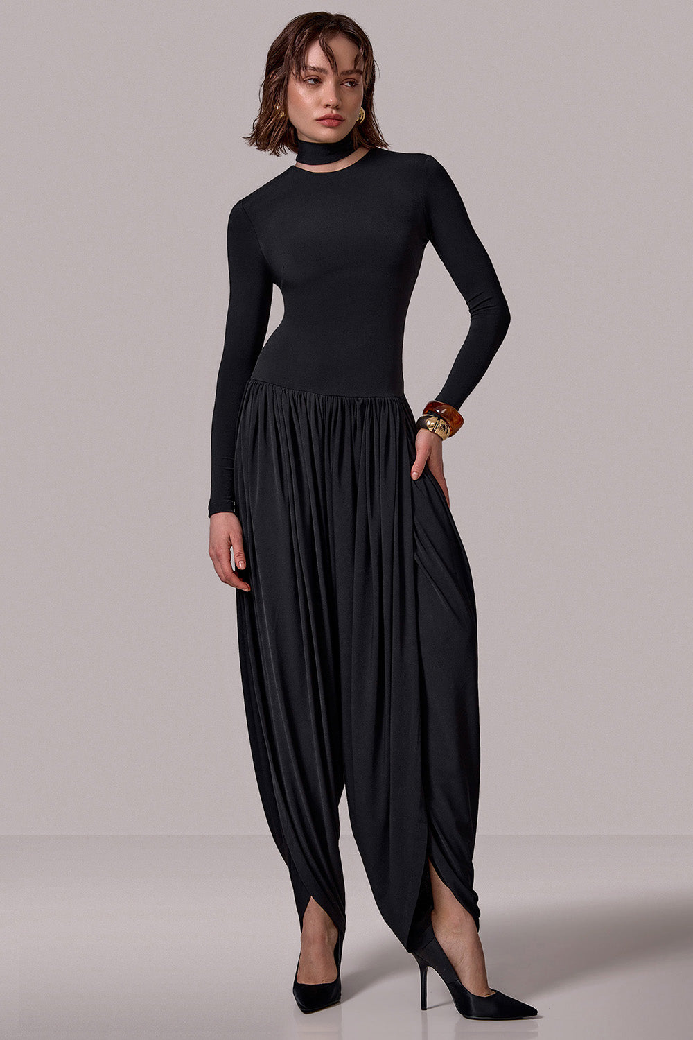 Draped High-Neck Jumpsuit