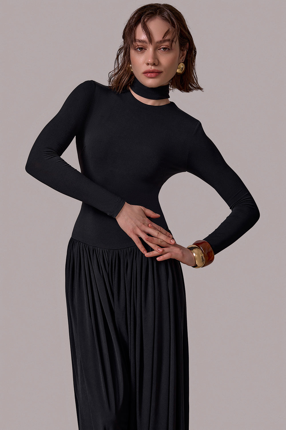 Draped High-Neck Jumpsuit