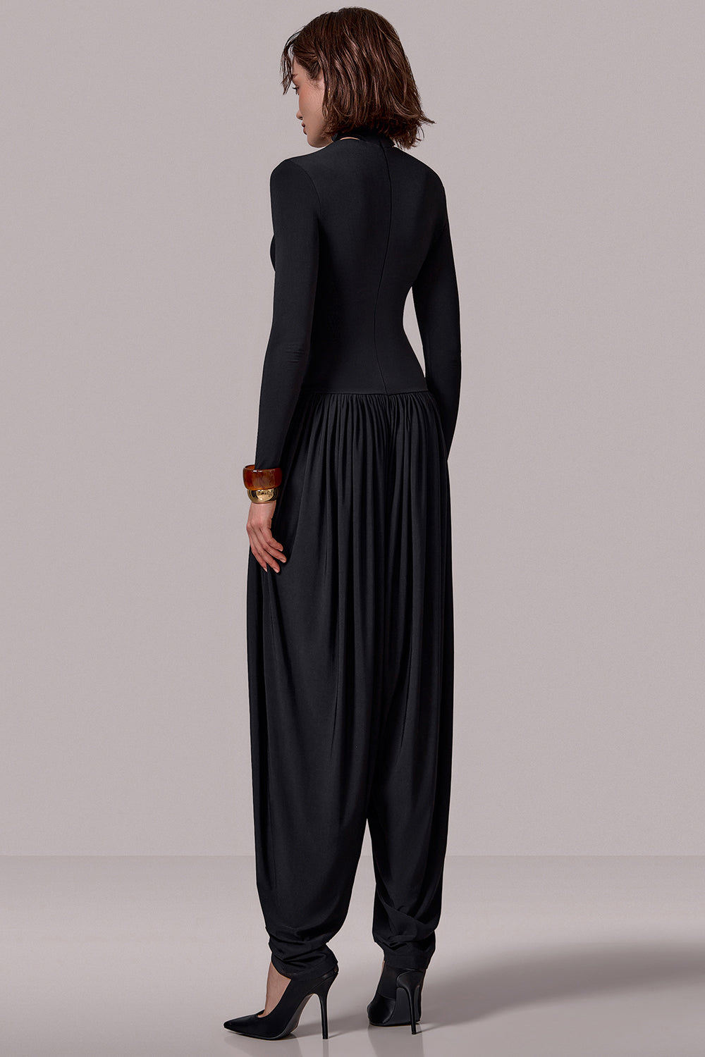 Draped High-Neck Jumpsuit