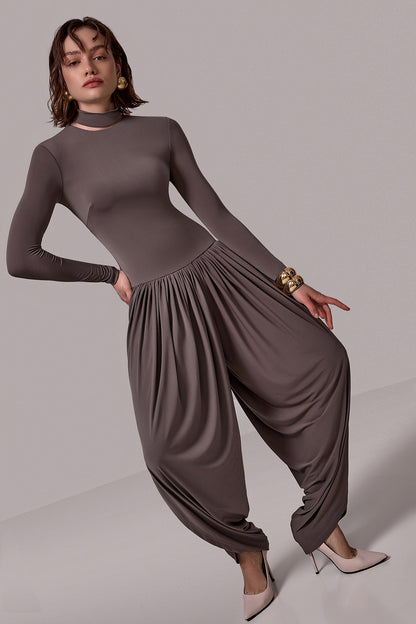 Draped High-Neck Jumpsuit