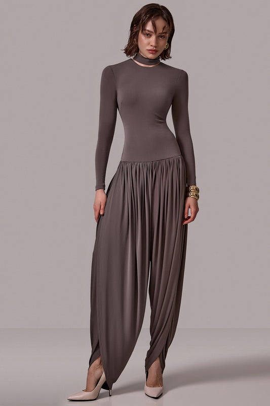 Draped High-Neck Jumpsuit
