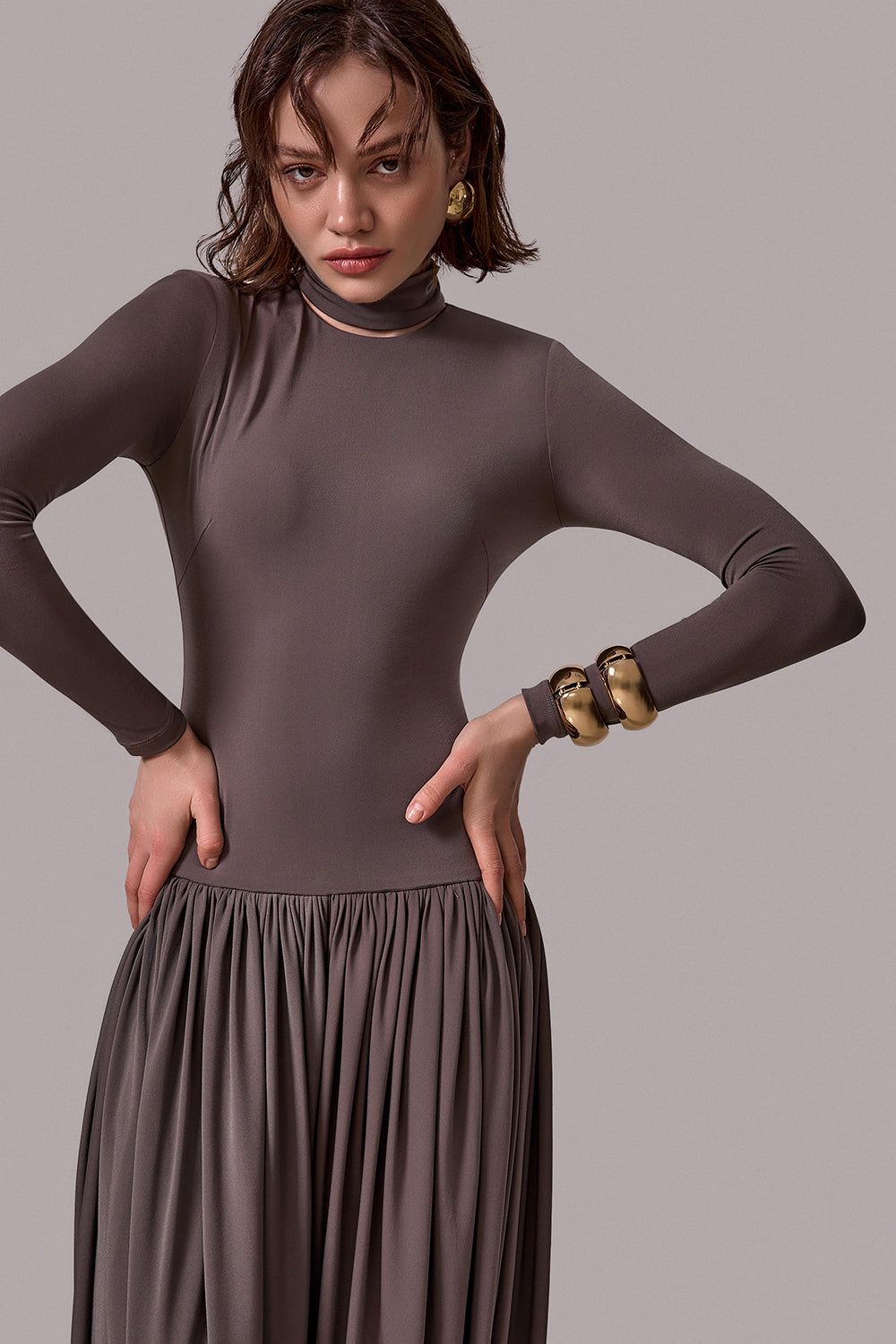 Draped High-Neck Jumpsuit
