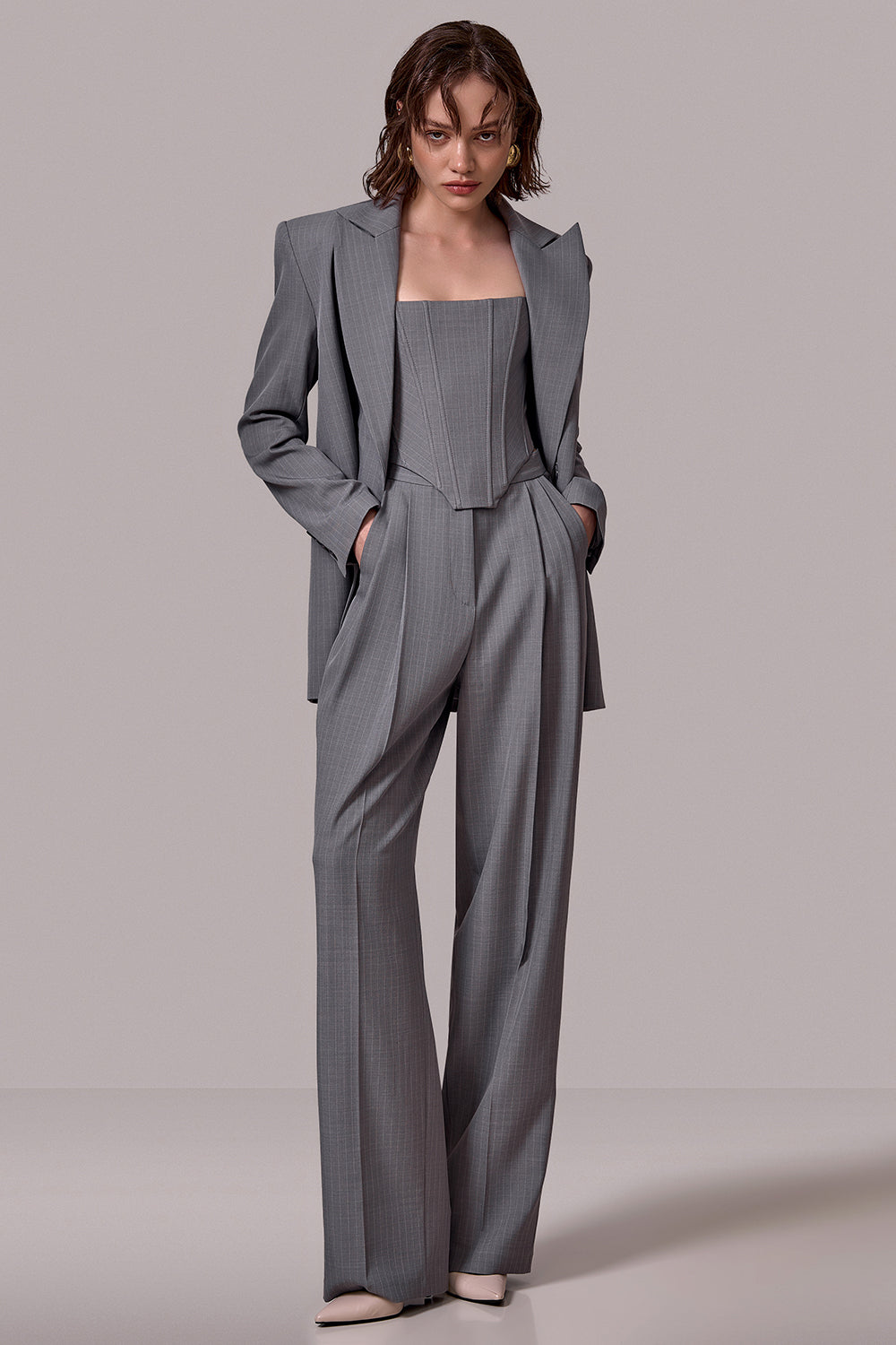 Tailored Pinstripe Belted Jacket