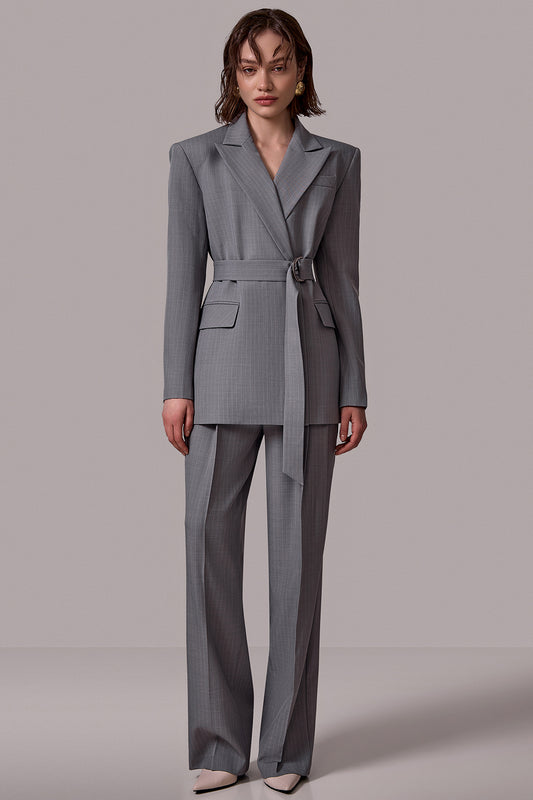 Tailored Pinstripe Belted Jacket