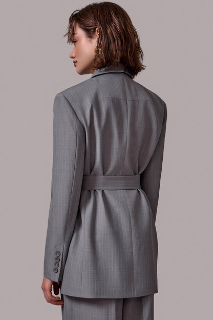 Tailored Pinstripe Belted Jacket
