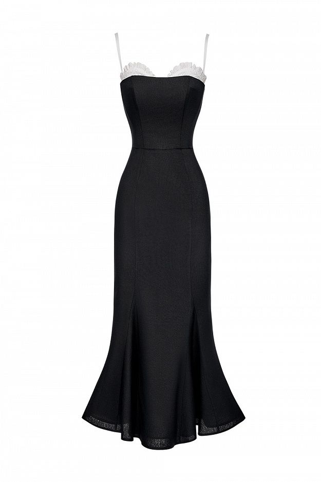 Midi Dress with Embroidery and Detachable Straps
