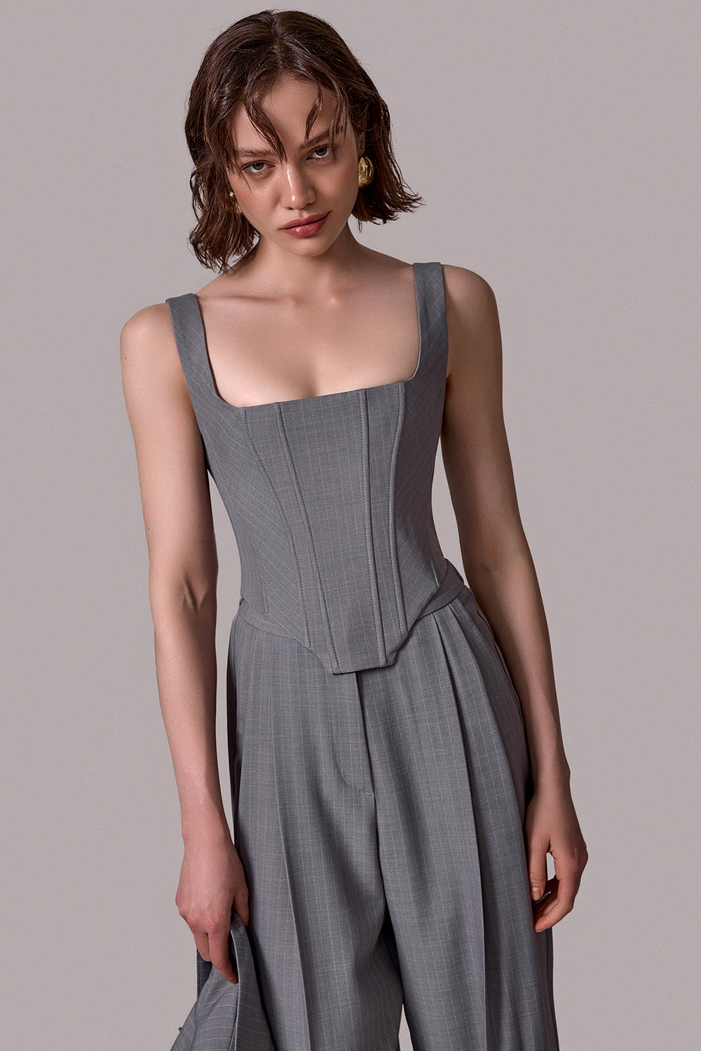 Pinstripe Structured Corset Top
