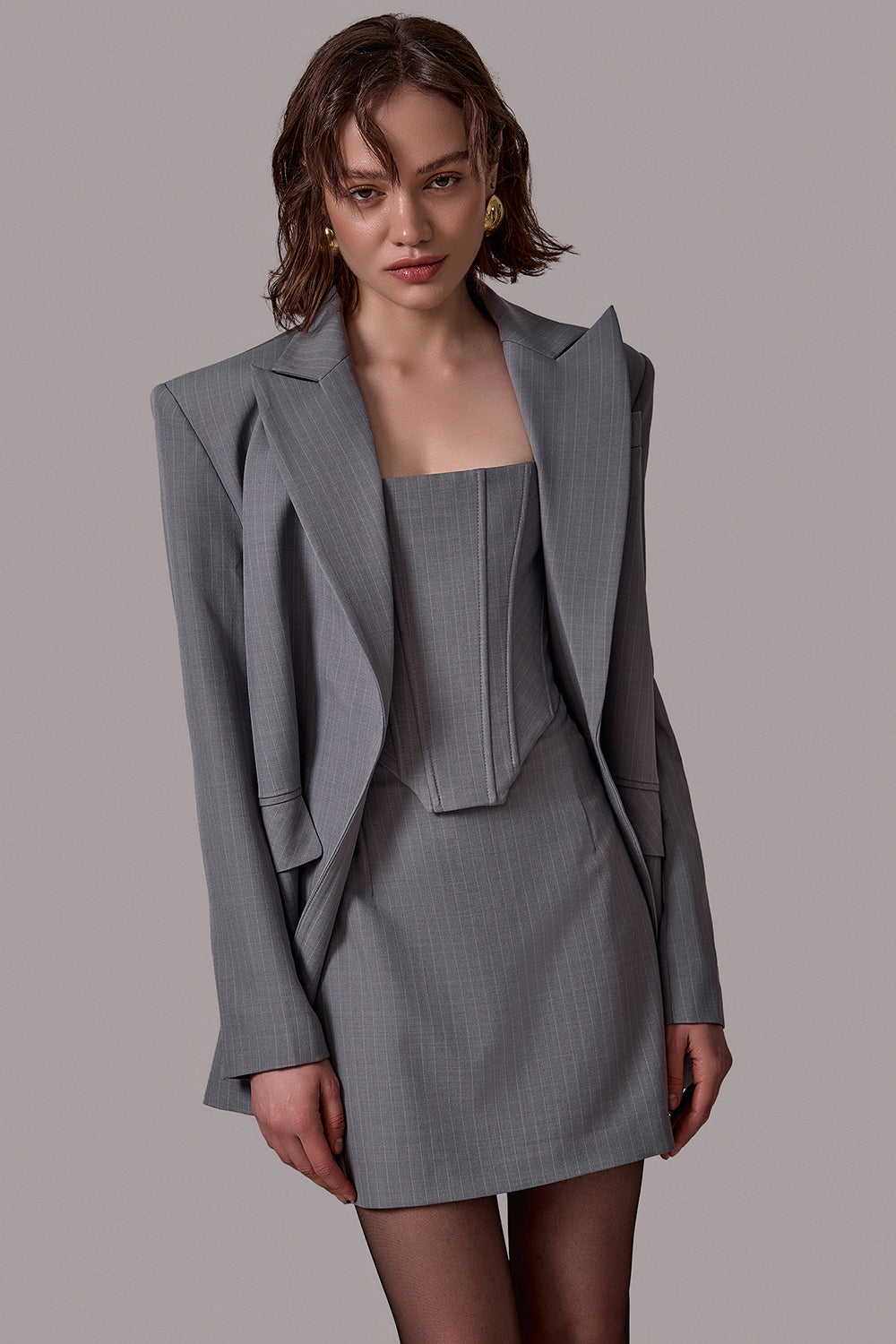 High-Waist Pinstripe Mini Skirt