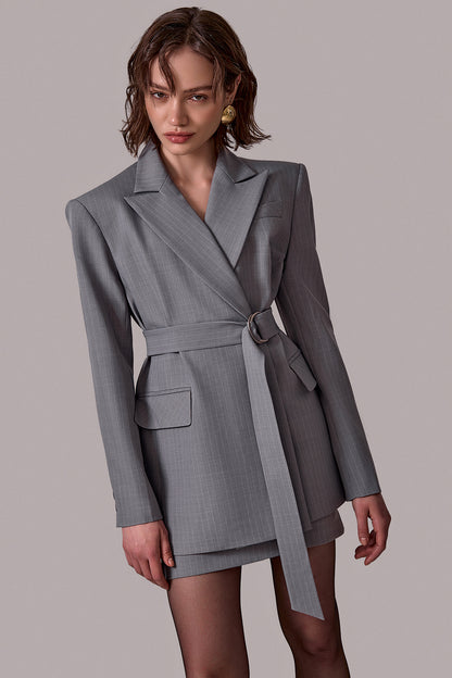 Tailored Pinstripe Belted Jacket