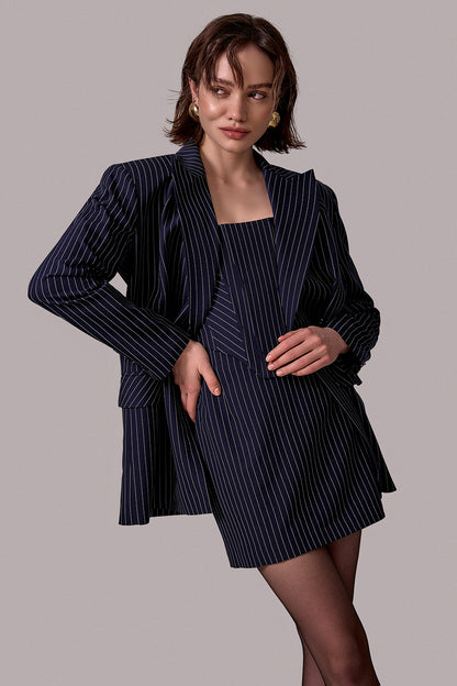 Tailored Pinstripe Belted Jacket