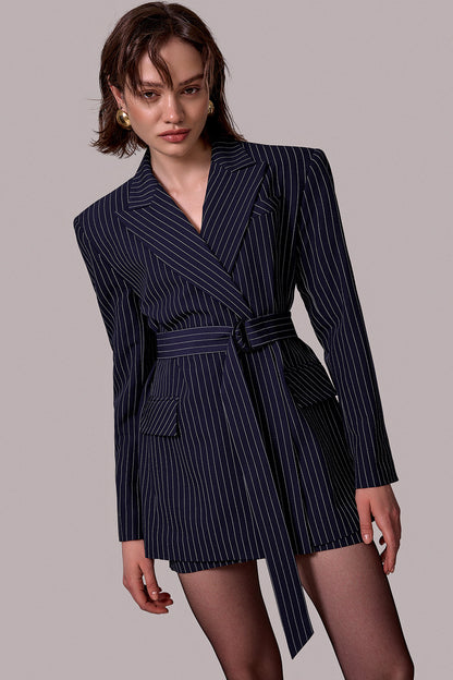 Tailored Pinstripe Belted Jacket