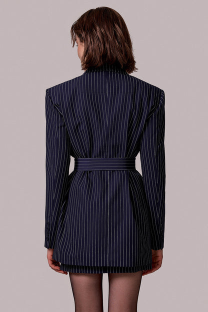 Tailored Pinstripe Belted Jacket