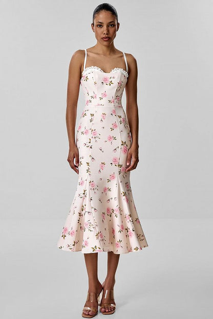 Midi Dress with Embroidery and Detachable Straps