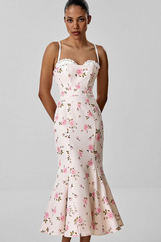 Midi Dress with Embroidery and Detachable Straps