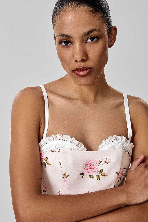 Midi Dress with Embroidery and Detachable Straps