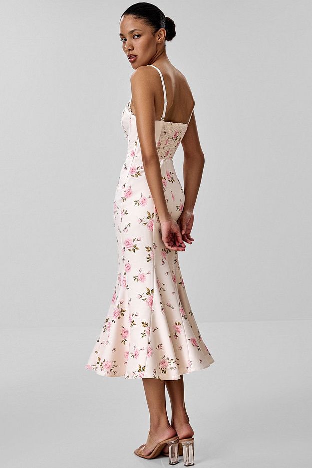 Midi Dress with Embroidery and Detachable Straps