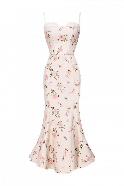 Midi Dress with Embroidery and Detachable Straps