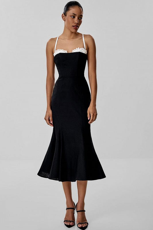 Midi Dress with Embroidery and Detachable Straps