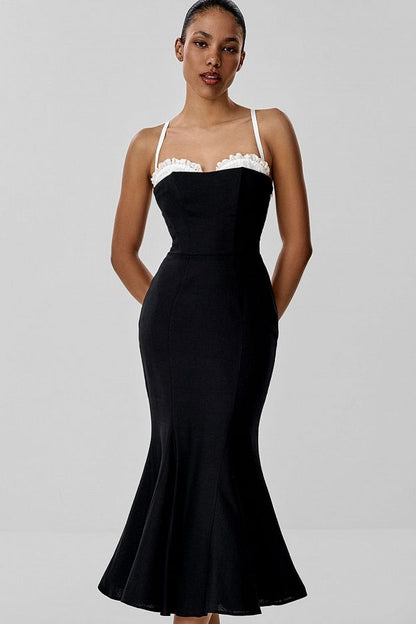Midi Dress with Embroidery and Detachable Straps