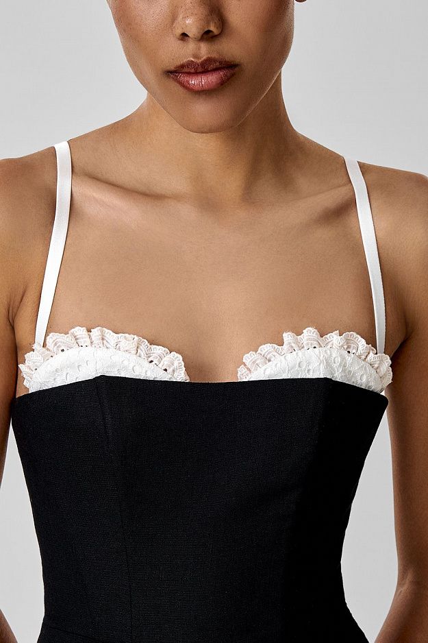 Midi Dress with Embroidery and Detachable Straps