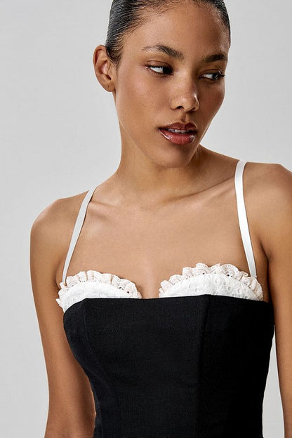 Midi Dress with Embroidery and Detachable Straps