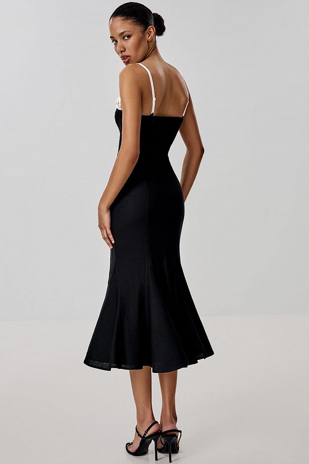 Midi Dress with Embroidery and Detachable Straps