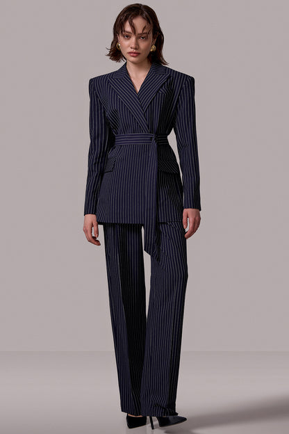 Tailored Pinstripe Belted Jacket