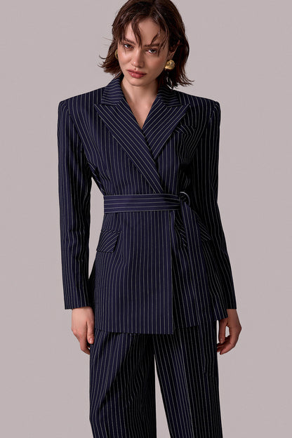 Tailored Pinstripe Belted Jacket