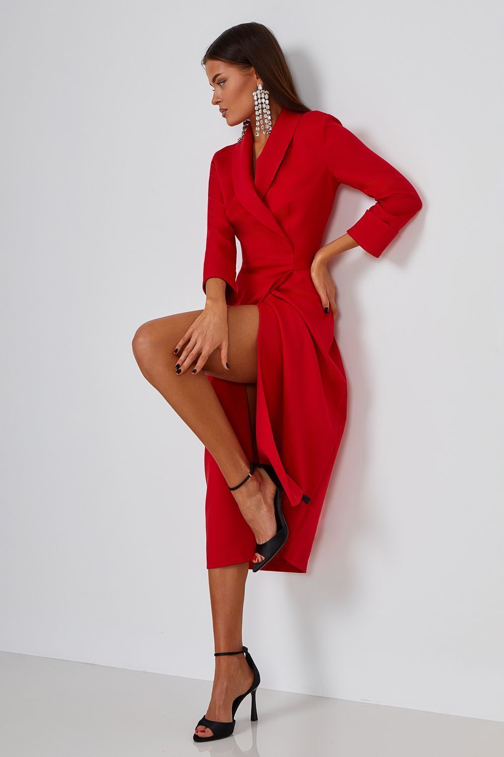 Red Blazer Midi Dress