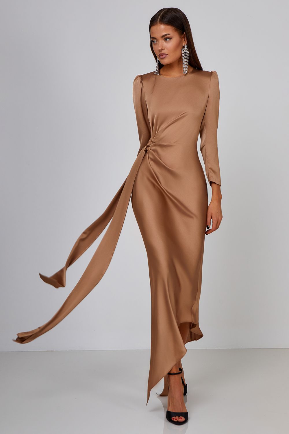 Asymmetric Maxi Dress with Draping