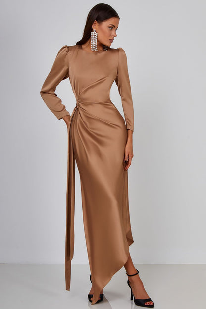 Asymmetric Maxi Dress with Draping