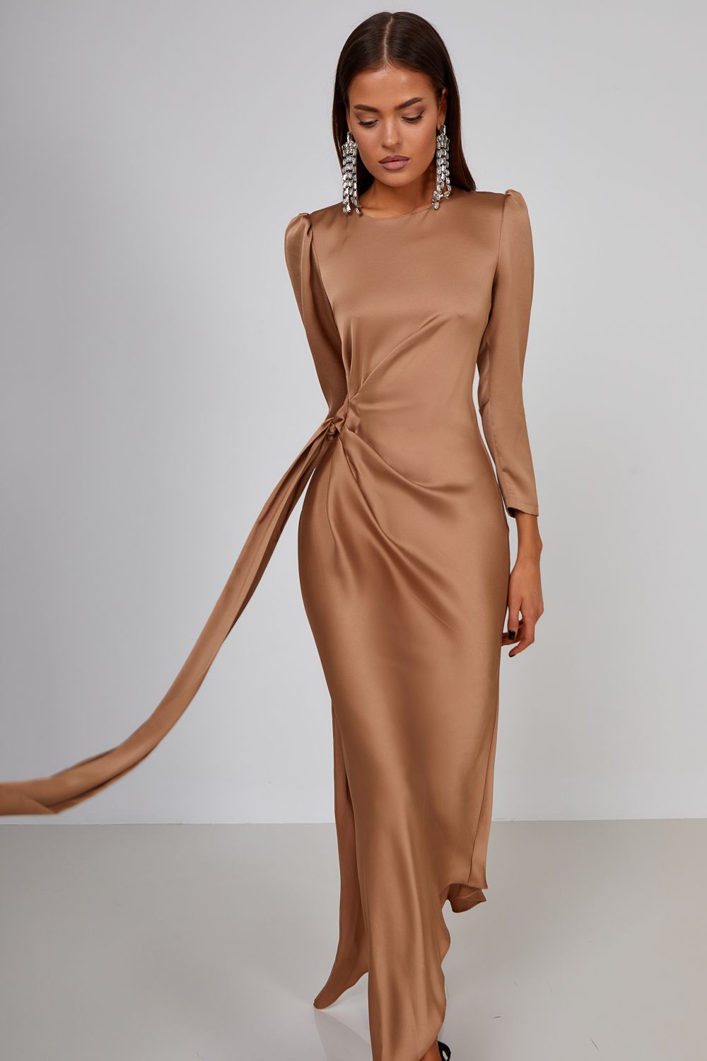 Asymmetric Maxi Dress with Draping