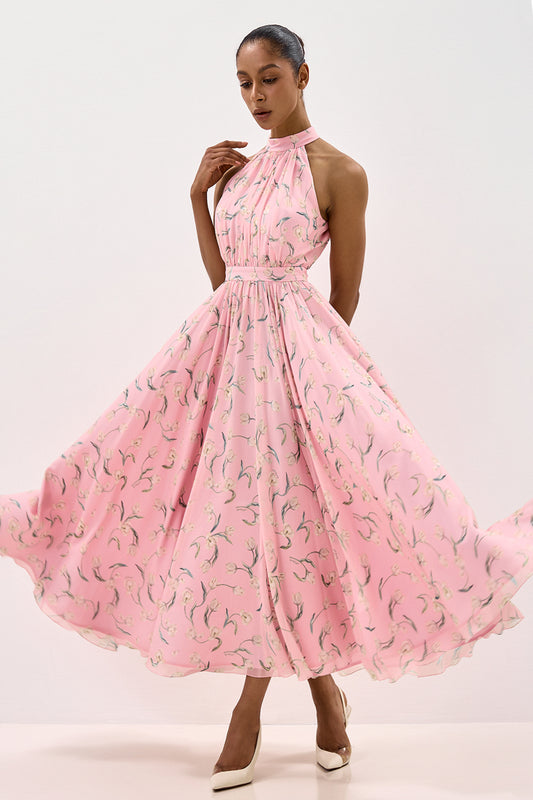 Draped Halter Neck Dress