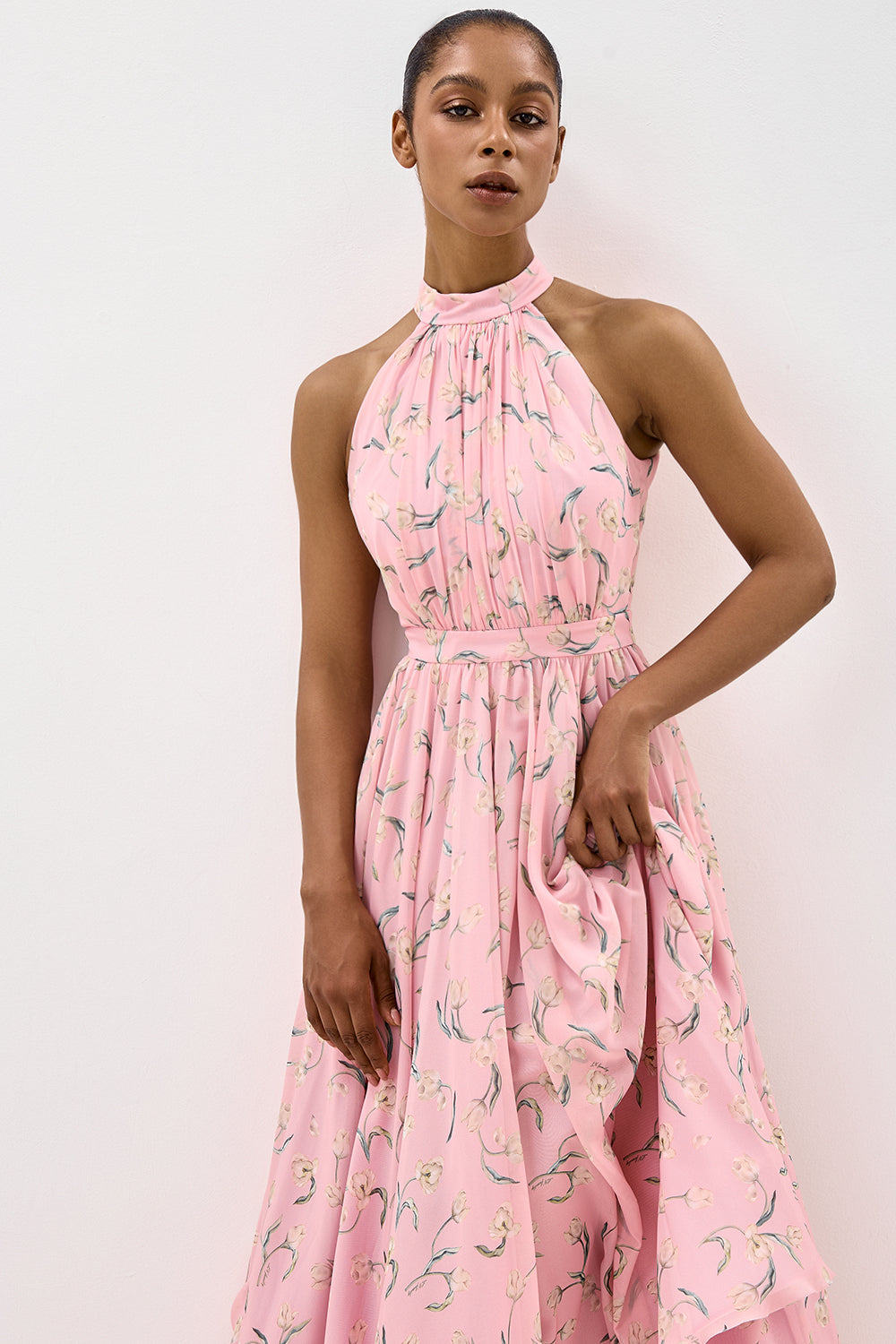 Draped Halter Neck Dress