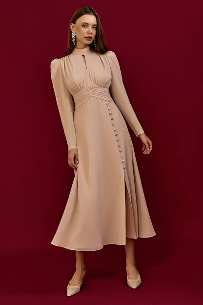 Refined Pleated Waist Midi Dress